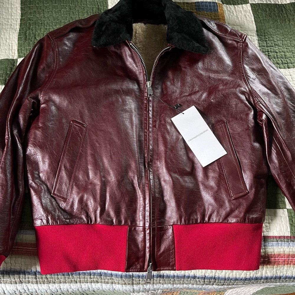 Burgundy Leather Jacket with Black Collar